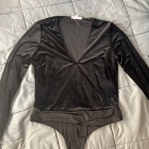 Velvet vneck bodysuit